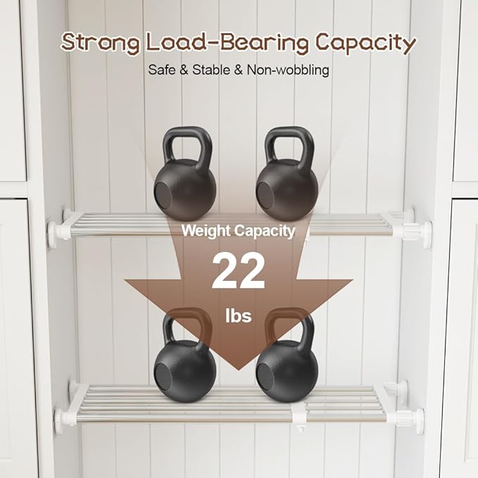 Hershii Closet Tension Shelf & Rod Expandable, Adjustable Storage Rack Metal Organizer DIY Divider Separator for Cabinet Wardrobe Cupboard Kitchen Bathroom