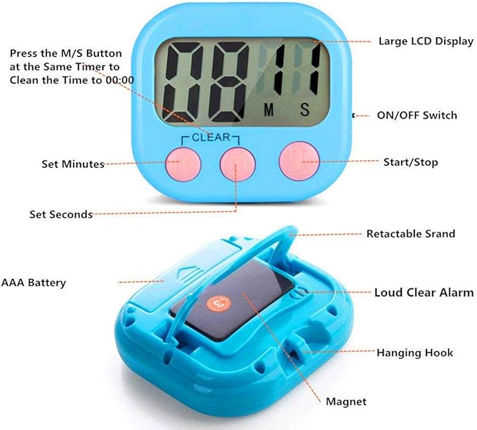 Digital Kitchen Timer, Big Display Screen, Loud Alarm, Strong Magnetic Backing Stand, Cooking Baking Kids Classroom Teacher Game Timers, Minute Seconds Count Up Countdown and Simple Operation(4 Pack) - Image 2