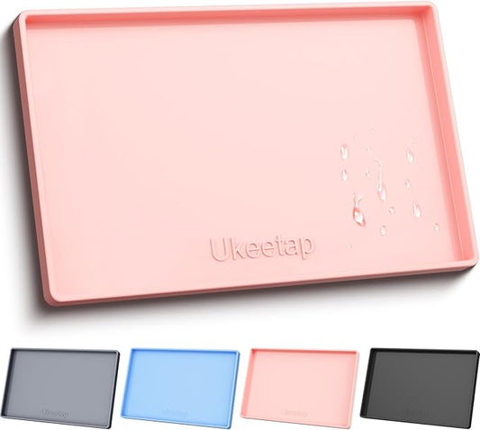 ukeetap Extra Thick Silicone Mat Waterproof with Raised Edge 34" x 22", Under Sink Mat for Kitchen & Bathroom, Kitchen Cabinet Liner, Multi-Purpose for Storage & Protection, Pink
