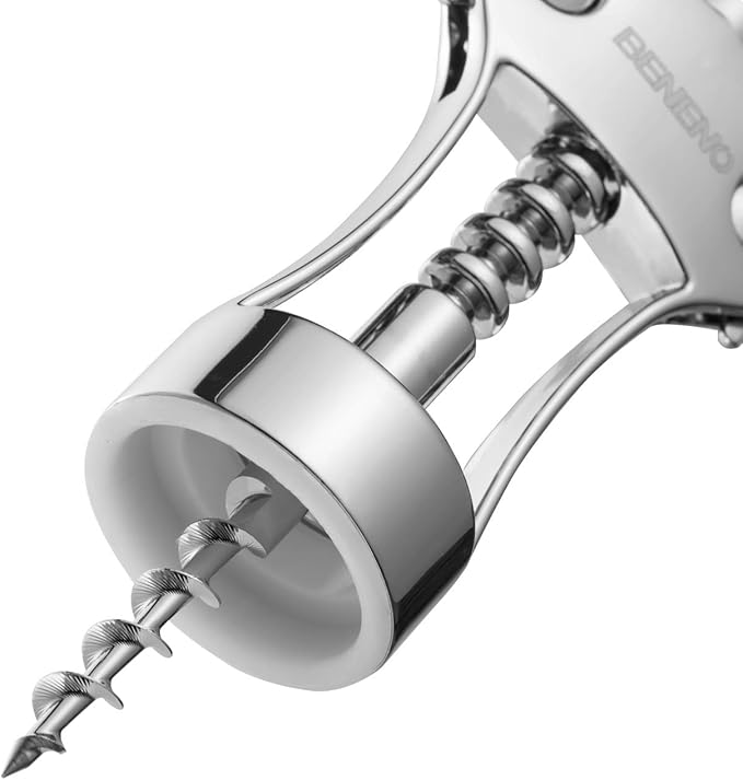Beneno Wine Opener, Zinc Alloy Premium Wing Corkscrew with Multifunctional Bottles Opener, Sharp Wine Corkscrew with Ergonomic Non-Slip Wing Handle, Silver - Image 6