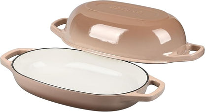 EDGING CASTING Enameled Cast Iron Oval Dutch Oven Pot with Lid, Dutch Oven for Sourdough Bread Baking, Bread Oven, Bread Dutch Oven, Oval Bread Pan, 5qt, Mocha