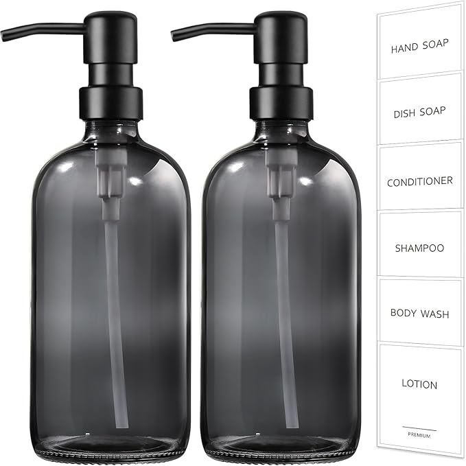 GMISUN Black Soap Dispenser, 2 Pack Hand Soap Dispensers for Bathroom, 17 Fl Oz Dish Soap Dispenser for Kitchen with Stainless Steel Pump, Modern Liquid Soap Bottle Set by GMISUN
