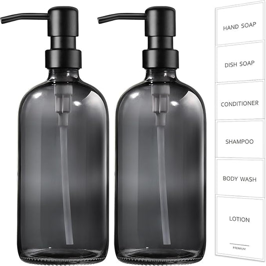 GMISUN Black Soap Dispenser, 2 Pack Hand Soap Dispensers for Bathroom, 17 Fl Oz Dish Soap Dispenser for Kitchen with Stainless Steel Pump, Modern Liquid Soap Bottle Set by GMISUN