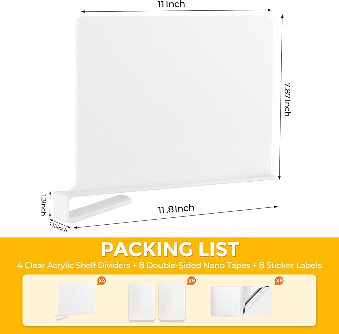 JOY DECOR 6 Pack Acrylic White Shelf Dividers for Closets Organizer and Storage Adjustable Vertical Wood Shelf Closet Separators for Clothes,Book,Bags in Bedroom and Kitchen - Image 2