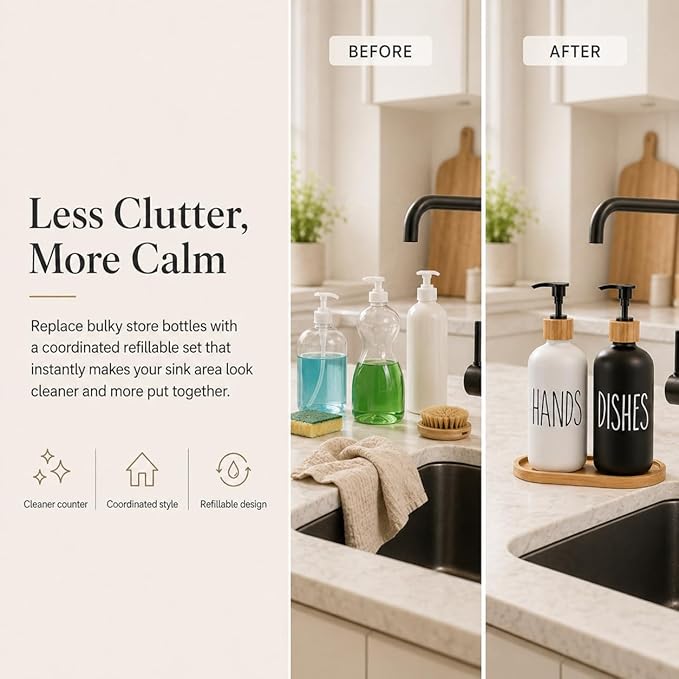 Dish Soap Dispenser for Kitchen Sink.Glass Hand Soap Dispenser, Modern Farmhouse Decor for Bathroom,Kitchen Sink Decor - Image 2