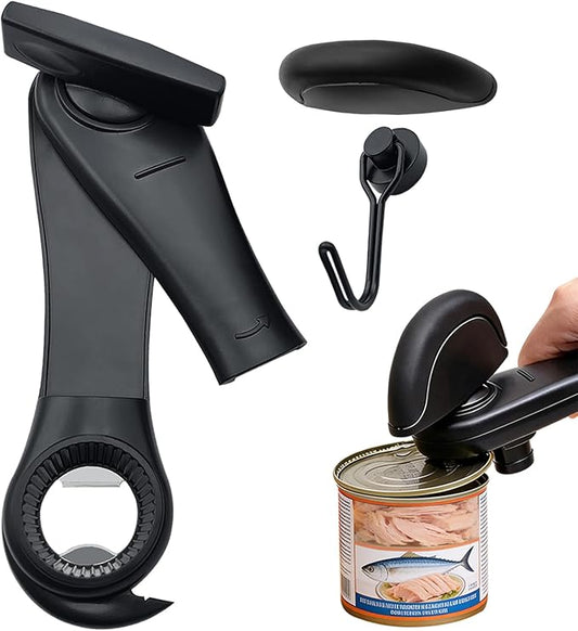 4-In-1 Multifunctional Can Opener Manual, Can Openers for Seniors with Magnetic Hooks, Can Opener Smooth Edge Suitable for Beer/Cans(Black)