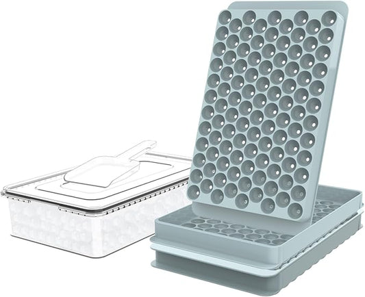 WIBIMEN Mini Ice Cube Trays, 0.55” Tiny Pebble Ice for Iced Coffee & Cocktails, Fast Chill, Easy Twist Release, Stackable with Lid & Storage Bin (2 Pack, Blue) by WIBIMEN