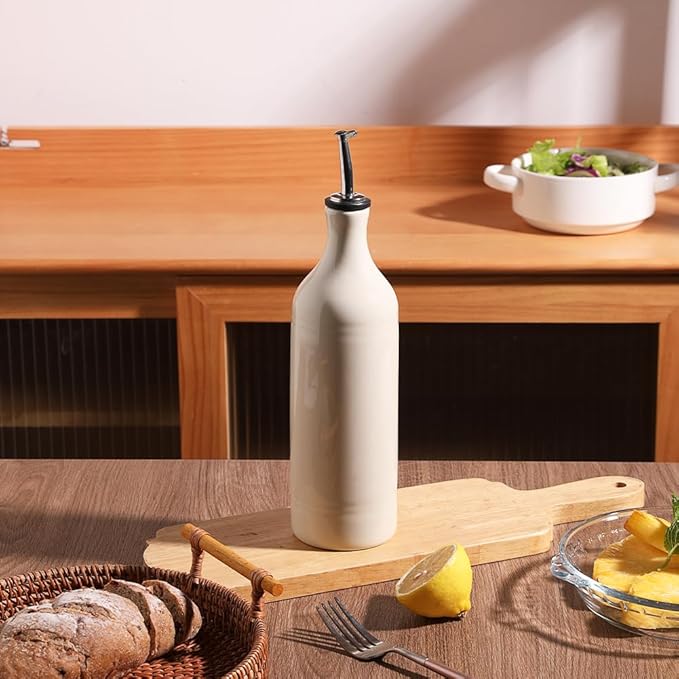 Sweejar Large Ceramic Olive Oil Dispenser Bottle, Opaque Oil Cruet Protects to Reduce Oxidation, Suitable for Storage Vinegar, Soy Sauce & Other Liquids, Pack of 1, 24 Fl Oz(Beige) - Image 4
