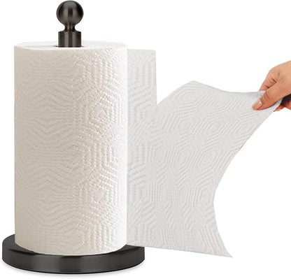 Kalitro Paper Towel Holder Countertop, Standing Paper Towel Roll Holder for Kitchen Bathroom, with Weighted Base for One-Handed Operation, No Wobbly (Stainless Steel Base, Black) by Kalitro