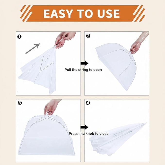 6 Pack Mesh Food Covers 17 Inch, White Pop-Up Food Tents, Collapsible Umbrella Screen Covers for Parties, BBQs, Picnics, Outdoor Camping Dining, Reusable Fly Cover - Image 4