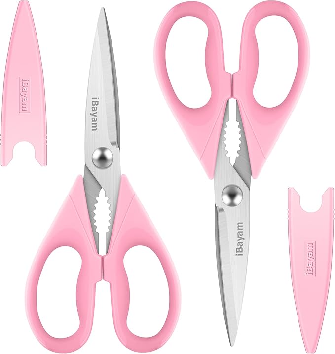 Gifts for Women, Mom, Wife, Her - Couple, Happy Birthday, Wedding Gifts, Christmas Day, Housewarming Gifts, iBayam Kitchen Scissors Heavy Duty Meat Poultry Shears Dishwasher Safe, Pink Stuff by iBayamDirect