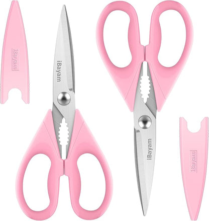 Gifts for Women, Mom, Wife, Her - Couple, Happy Birthday, Wedding Gifts, Christmas Day, Housewarming Gifts, iBayam Kitchen Scissors Heavy Duty Meat Poultry Shears Dishwasher Safe, Pink Stuff by iBayamDirect