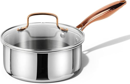 CAROTE 2Qt Stainless Steel Saucepan Set, Non-Toxic 3-Ply Stainless Steel Cookware Set with Lids, Small Kitchen Pots, Oven Safe, Compatible with Induction, Ceramic, Gas by CAROTE