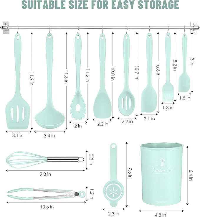 Kitchen Utensils Set-12 Pieces Silicone Cooking Utensils Set (Dishwasher Safe) 392°F Heat Resistant Spatula Set,Kitchen Utensil Set for Nonstick Cookware,Best Kitchen Tools with Holder - Image 2