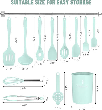 Kitchen Utensils Set-12 Pieces Silicone Cooking Utensils Set (Dishwasher Safe) 392°F Heat Resistant Spatula Set,Kitchen Utensil Set for Nonstick Cookware,Best Kitchen Tools with Holder - Image 2