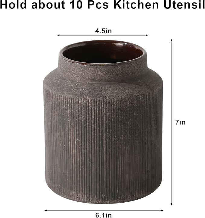 Farmhouse Ceramic Farmhouse Kitchen Utensil Holder for Countertop, Rustic Cooking Utensil Holder Crock Fit for Kitchen Counter. 6.1 x 6.1 x 7 IN - Image 2