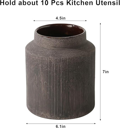 Farmhouse Ceramic Farmhouse Kitchen Utensil Holder for Countertop, Rustic Cooking Utensil Holder Crock Fit for Kitchen Counter. 6.1 x 6.1 x 7 IN - Image 2