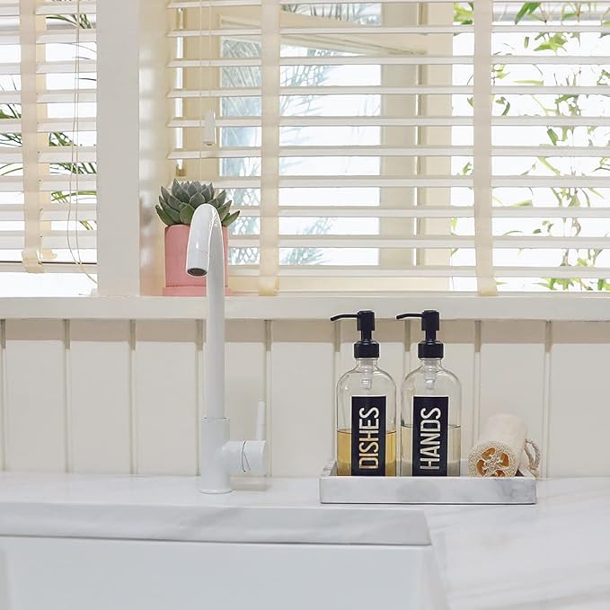 JASAI 2Pack 18OZ Glass Soap Dispenser, Black Stainless Steel Pump, Kitchen Dispenser with Classy Label, Refillable for Dishes - Image 4