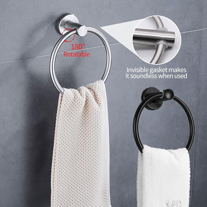 4pcs Matte Black Toilet Paper Holder and Towel Ring Set, Stainless Steel Hand Towel Holder and Towel Hanger with Hardware Pack