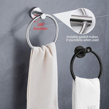 4pcs Matte Black Toilet Paper Holder and Towel Ring Set, Stainless Steel Hand Towel Holder and Towel Hanger with Hardware Pack