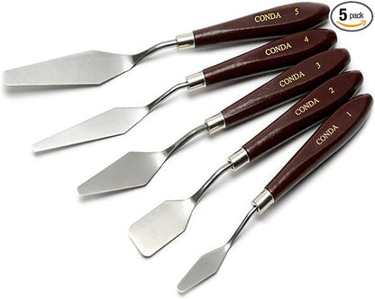 CONDA Palette Knife Painting Stainless Steel Spatula Palette Knife Oil Paint Metal Knives Wood Handle (Red 5 Piece) by CONDA