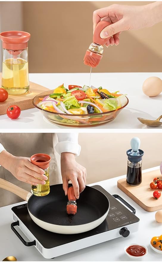 TINMIX Oil Dispenser with Brush - 2 Pack Glass Olive Oil Dispenser Bottle with Basting Brush for Cooking Frying Baking Kitchen 180ml, T-OB21 Blue - Image 4