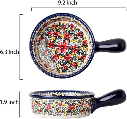 Red Daisy Flower Vintage Style Ceramic Bakeware Casserole Dish Baking Pan Lasagna Pans Baking Dish with Handles for Oven/Cooking/Kitchen-1 PCS-20 OZ - Image 2