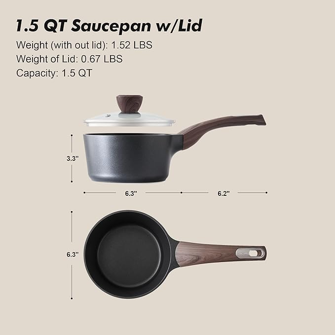 SENSARTE Nonstick Sauce Pan with Lid, 1.5 Quart Small Saucepan, Multipurpose Cooking Pot with Stay Cool Handle, Non toxic Kitchen Sauce Pot, Non stick Saucier Pan, Induction Comptable, PFOA Free - Image 7