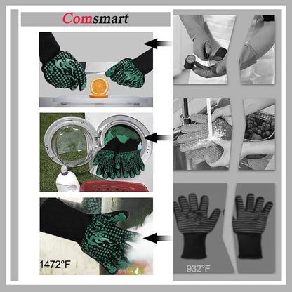 Comsmart BBQ Gloves, 1472 Degree F Heat Resistant Grilling Gloves Silicone Non-Slip Oven Gloves Long Kitchen Gloves for Barbecue, Cooking, Baking, Cutting - Image 5
