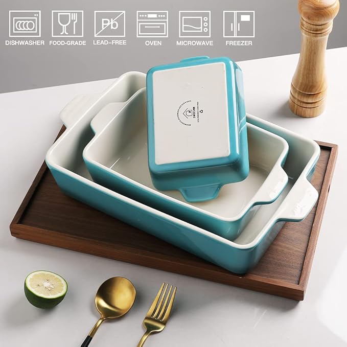 Sweejar Ceramic Bakeware Set, Rectangular Baking Dish for Oven Lasagna Pans for Cooking, Kitchen, Cake Dinner, Banquet and Daily Use, 11.8 x 7.8 x 2.76 Inches of Casserole Dishes (Gradient Blue) - Image 2