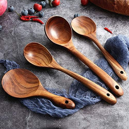 Messon Wooden Spoons for Cooking, 7Pcs Handmade Natural Teak Cooking Spoons Wooden Spatula for Non Stick Cookware (7 sets) - Image 6