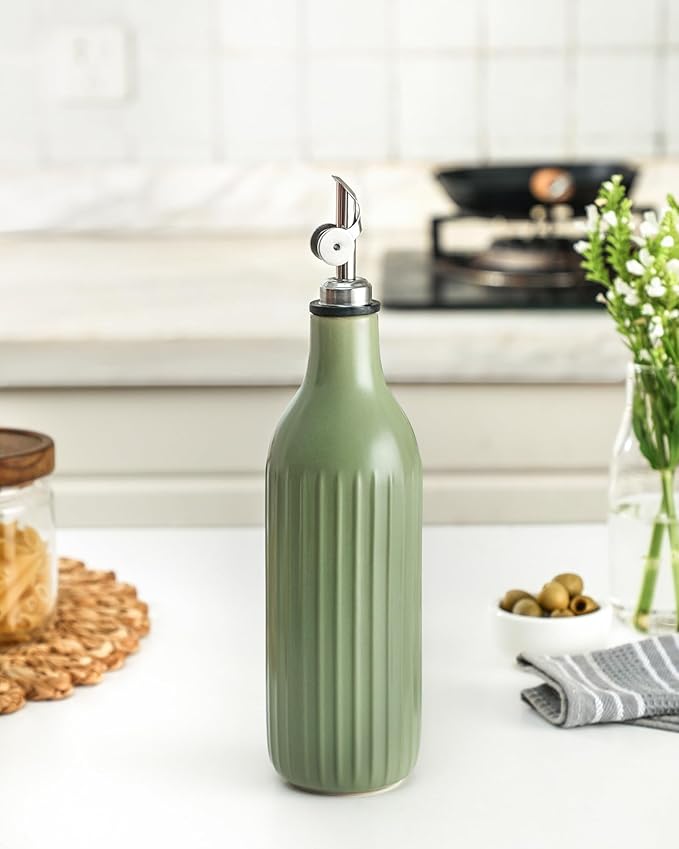 FE FUN ELEMENTS Olive Oil Dispenser Bottle, 19 oz Oil Dispenser for Kitchen and Vinegar Dispenser Bottle, Suitable for Vinegar, Coffee Syrups & Other Liquids, White and Green Set of 2 - Image 5