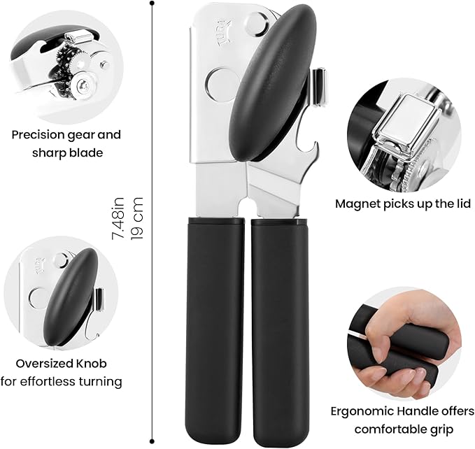 Can Opener Manual with Magnet Lift, Heavy Duty Handheld Smooth Edge Can Tin Opener for Seniors, Durable Sharp Cutting Blade,Easy Turn Knob Multifunctional Bottle Opener - Image 2