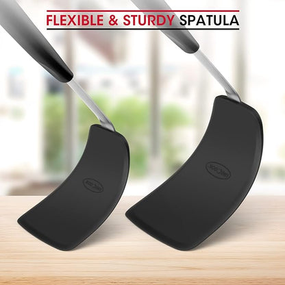 Unicook 2 Pack Flexible Silicone Spatula, Turner, 600F Heat Resistant, Ideal for Flipping Eggs, Burgers, Crepes and More, Black - Image 5