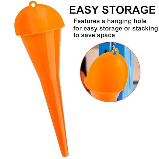 3-Pack Long-Neck Oil Funnels, 11" Multi-Purpose Funnels for Automotive & Motorcycle Use – Reusable Funnel for Oil, Gas & Transmission Fluid (Orange)