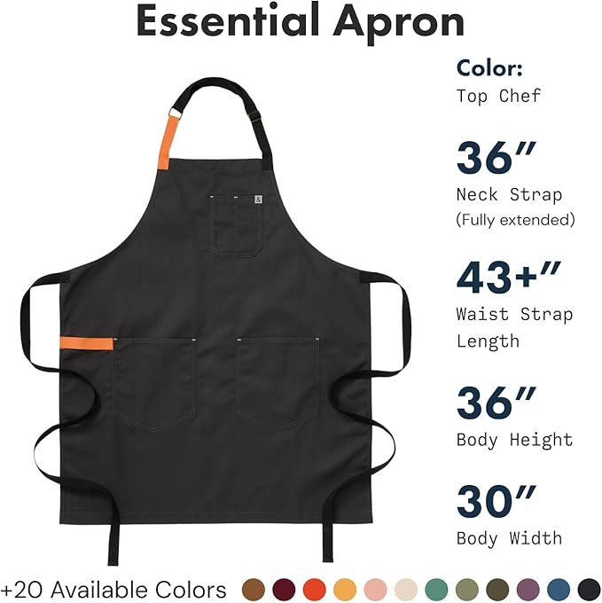 hedley & bennett Essential Apron - Professional Chef Apron with Pockets & Adjustable Bib Strap for Cooking & Grilling