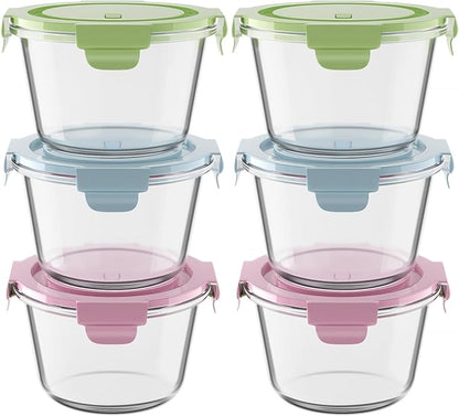 16oz Glass Meal Prep Containers with Lids, Airtight 2 Cup Glass Food Storage Containers Set, Heat-Resistant BPA-Free Container for Soup, Leftovers, Microwave, Oven, Dishwasher & Freezer Safe (6 Packs)