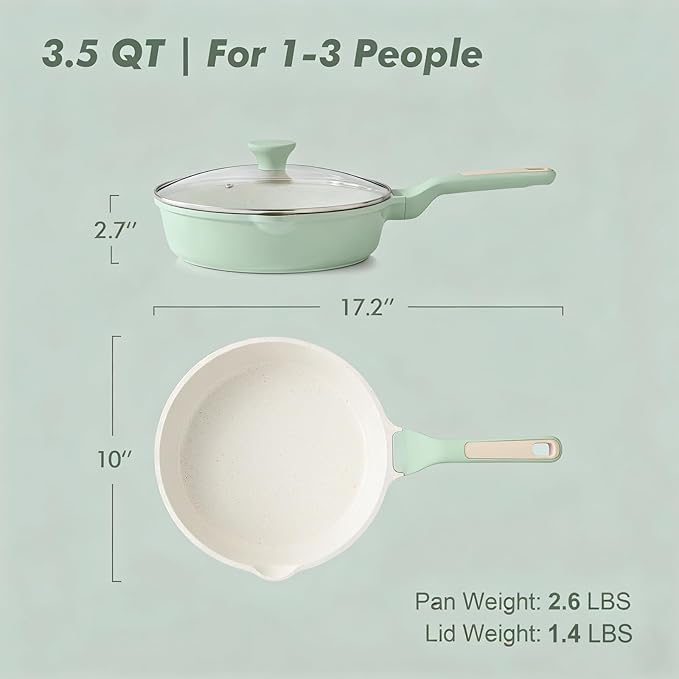 SENSARTE Nonstick Ceramic Skillet with Lid 10-inch, 3.5QT Non Toxic Deep Frying Pan, Dishwasher Safe Saute Pan with Lid, Stay-cool Handle, Healthy Induction Cooking Pot, Green - Image 5