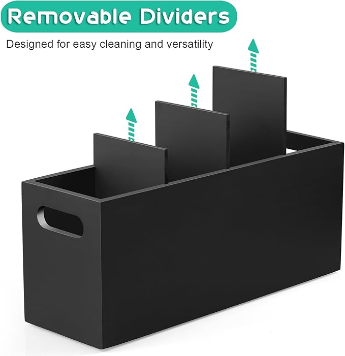 ALELION Large Utensil Holder with Removable Divider - 4 Compartment Wooden Utensil Caddy Organizer for Kitchen Counter - Black Cooking Utensil Crock for Countertop - Image 2
