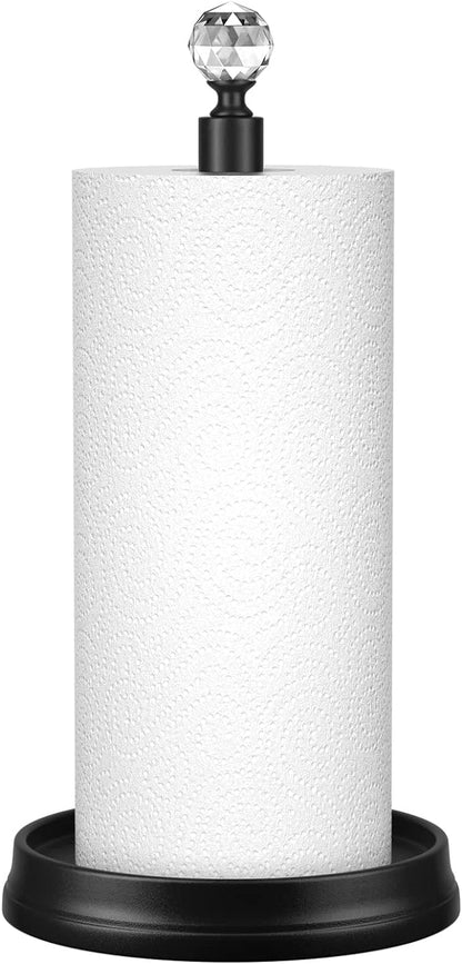 KASUNTO Crystal Head Paper Towel Holder - Steel Countertop Stand for Kitchen, Bars & Dining Tables - Fits Standard & Jumbo Rolls - Matte Black by Kasunto