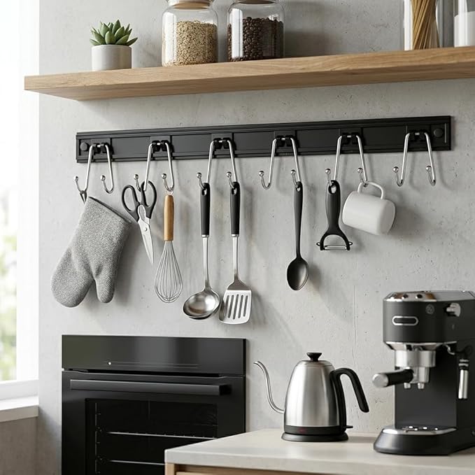 Cociat 2PCS Utensil Racks with 12 Hooks 17.2 Inch Kitchen Utensil Holders Hanging Utensil Rack Multifunctional (17.2 inch Black) - Image 2