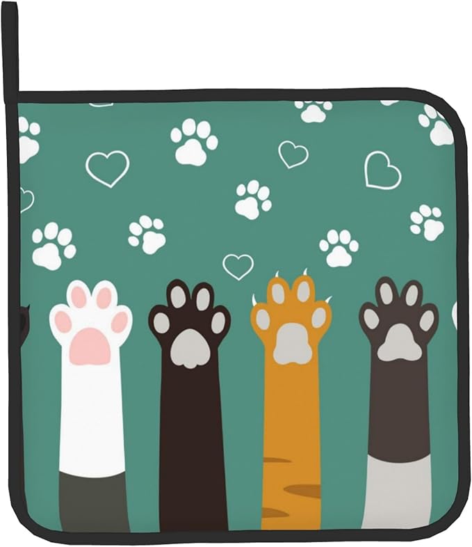 Cat Oven Mitt Potholders Sets - Paw Kitchen Mitts and Pot Holders Set of 2 Kitten Pet Oven Gloves Hot Pads for Cooking BBQ Baking Grilling - Image 9