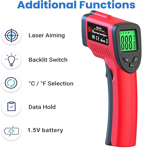 DEASOMIYE Infrared Thermometer Gun, -58℉～1022℉ Laser Thermometer Temperature Gun, Non Contact IR Temp Gun with Adjustable Emissivity for Cooking,BBQ,Fridge,Grill,Pizza Oven,HVAC,Engine(Not for Human)