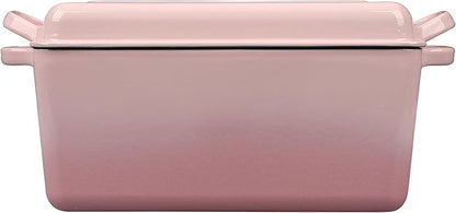 EDGING CASTING Enameled Cast Iron Dutch Oven, Oblong Bread Oven for Sourdough Bread Baking, Baking Pan, Dual Handles, Oven Safe, 4 Quart, Pink