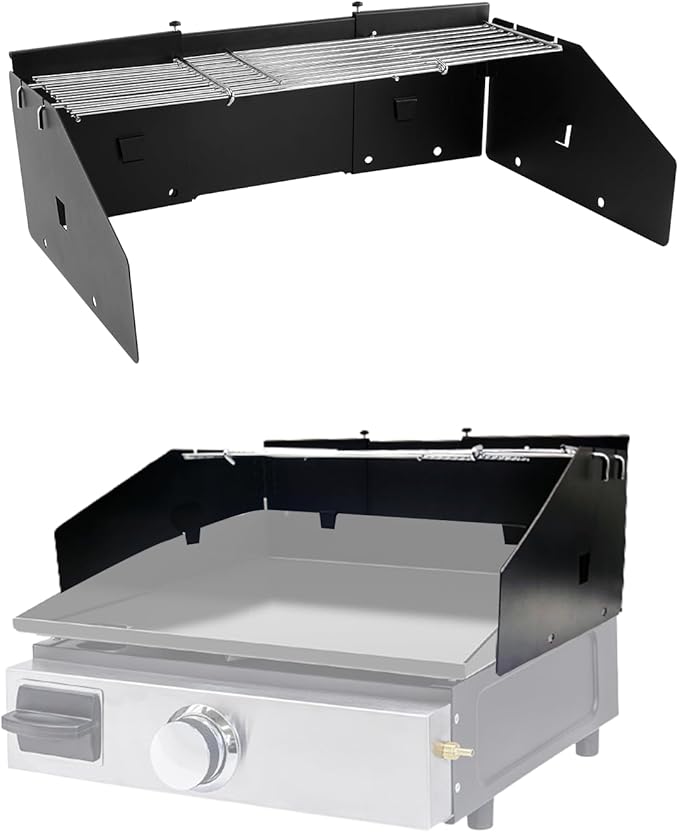 Universal Wind Guard and Warming Rack Fit for Griddle Without a Hood from 16" to 28", Wind Screen and Cooking Grid BBQ Griddle Accessories for Blackstone and Other Griddle with Front Grease