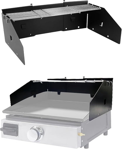 Universal Wind Guard and Warming Rack Fit for Griddle Without a Hood from 16" to 28", Wind Screen and Cooking Grid BBQ Griddle Accessories for Blackstone and Other Griddle with Front Grease