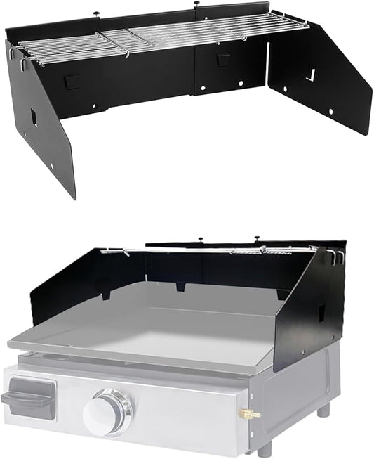 Universal Wind Guard and Warming Rack Fit for Griddle Without a Hood from 16" to 28", Wind Screen and Cooking Grid BBQ Griddle Accessories for Blackstone and Other Griddle with Front Grease