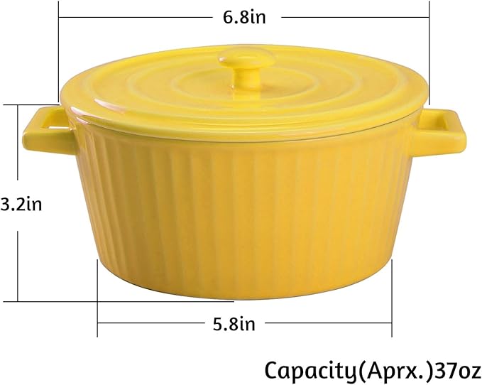 WHJY Yellow Colorful Ceramic Casserole Dish with Lid，1 Quart Ceramic Casserole Pan for Bakeware Oven