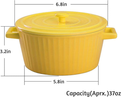 WHJY Yellow Colorful Ceramic Casserole Dish with Lid，1 Quart Ceramic Casserole Pan for Bakeware Oven