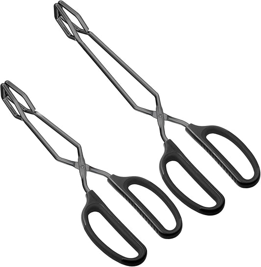 HINMAY Stainless Steel Kitchen Tongs 10" and 12" Set, Comfortable Grip Scissor Tongs for Cooking, Grilling & Serving (Black) by HINMAY